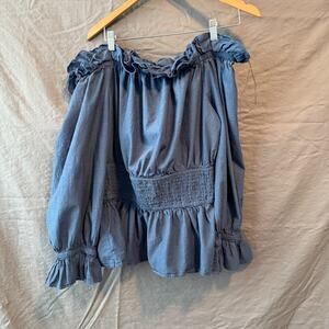 Ashley Stewart Blue Off-Shoulder Cinched Blouse Size 14/16